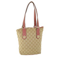 GUCCI GG Canvas Tote Bag Leather Beige Pink 153361 302982 50981