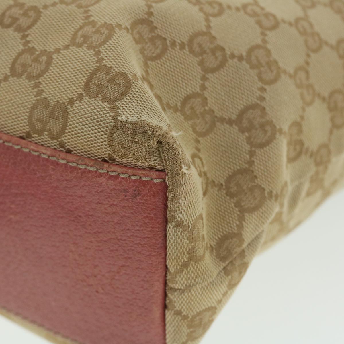 GUCCI GG Canvas Tote Bag Leather Beige Pink 153361 302982 50981