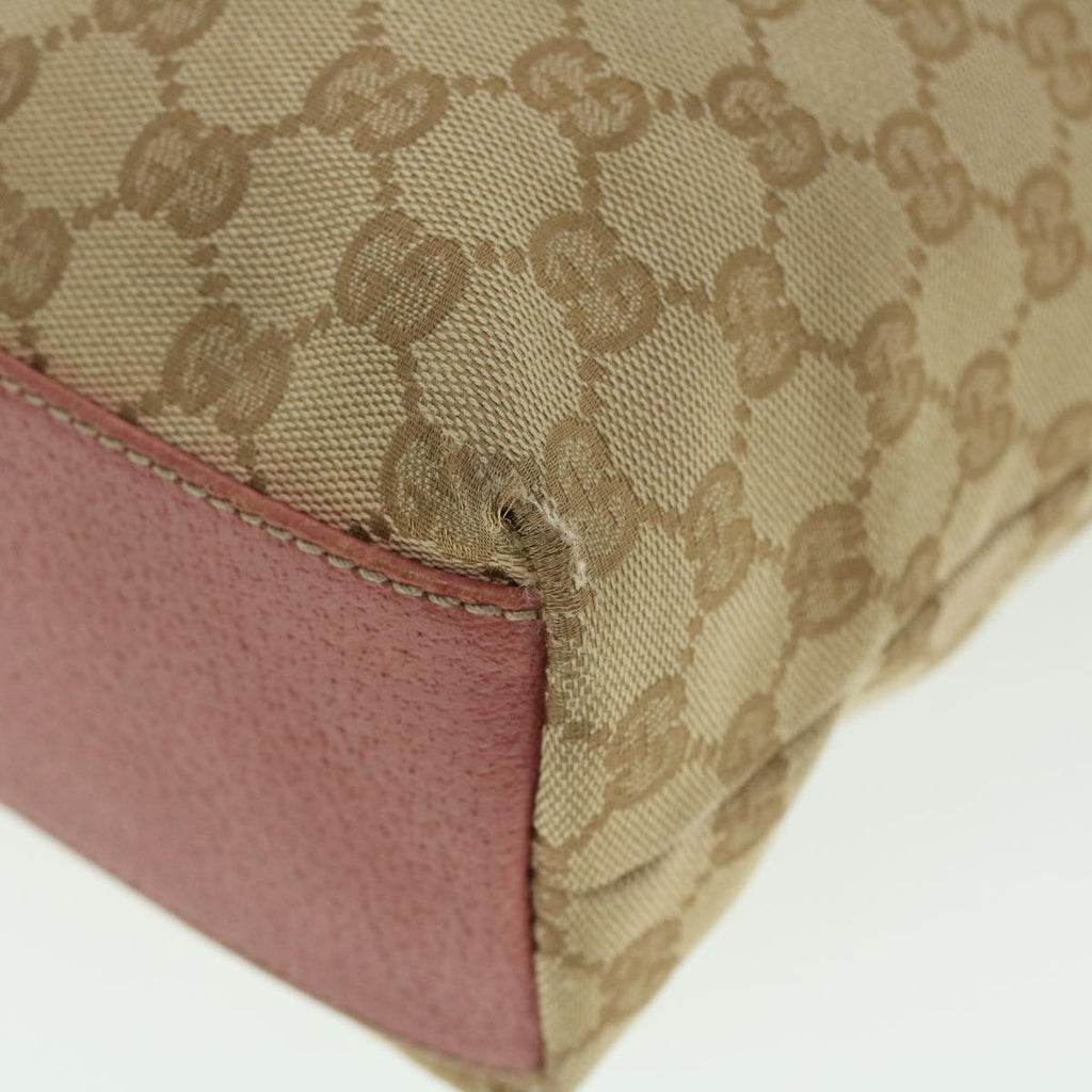 GUCCI GG Canvas Tote Bag Leather Beige Pink 153361 302982 50981