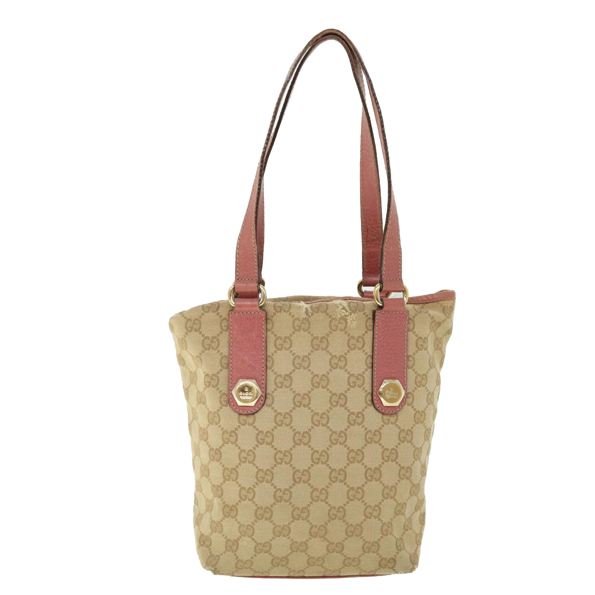 GUCCI GG Canvas Tote Bag Leather Beige Pink 153361 302982 50981