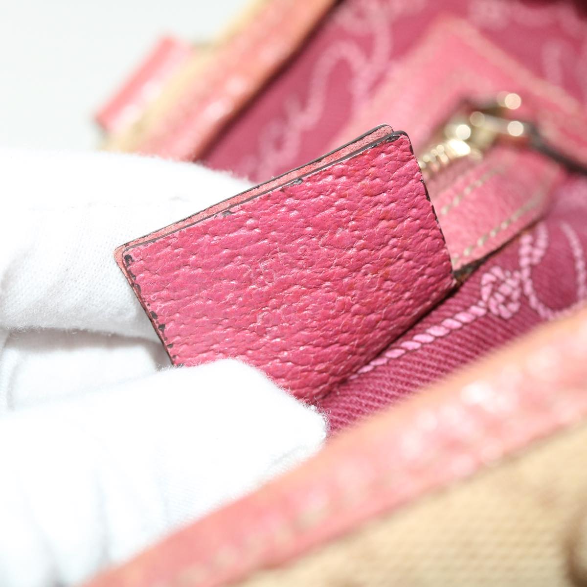 GUCCI GG Canvas Tote Bag Leather Beige Pink 153361 302982 50981