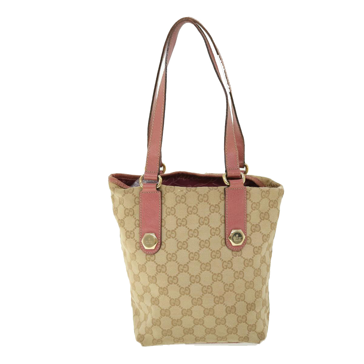 GUCCI GG Canvas Tote Bag Leather Beige Pink 153361 302982 50981