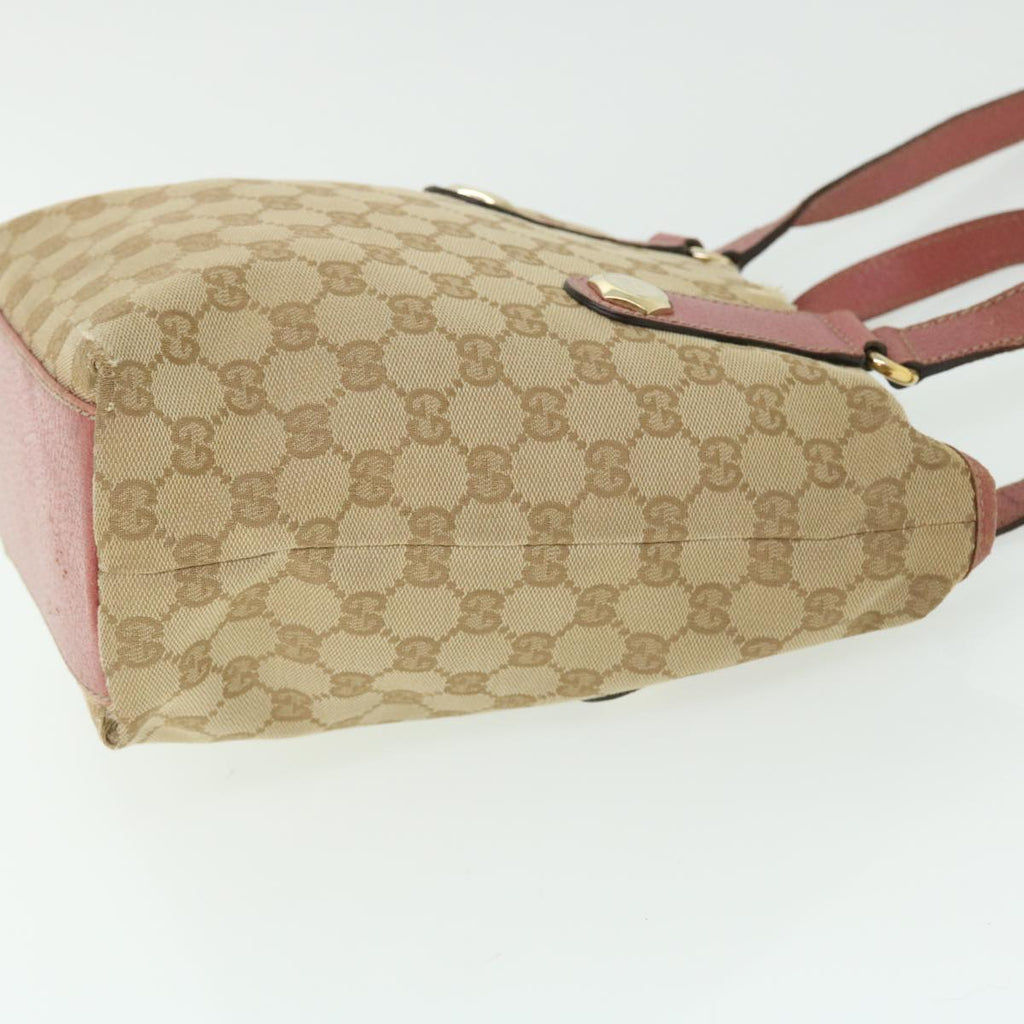 GUCCI GG Canvas Tote Bag Leather Beige Pink 153361 302982 50981