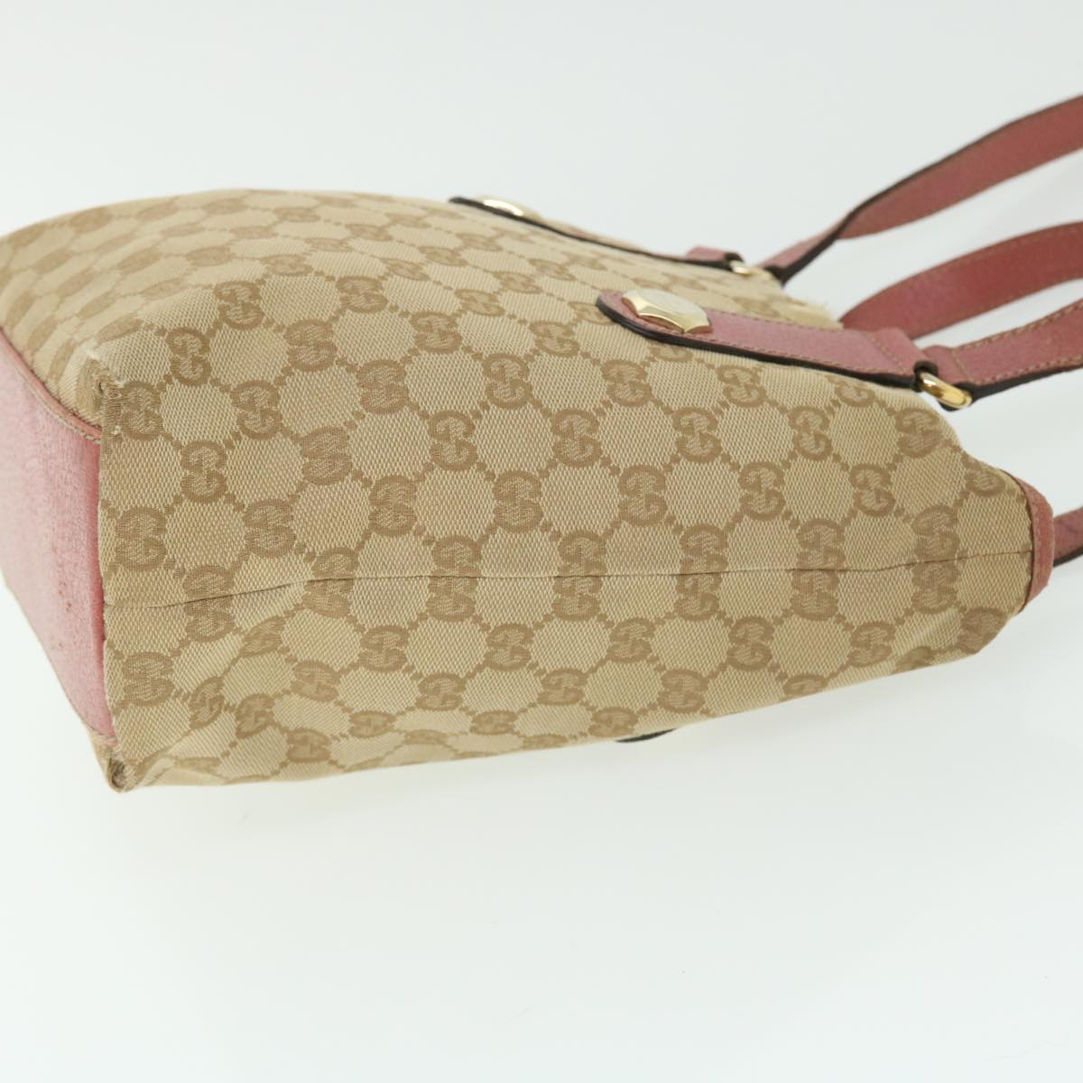 GUCCI GG Canvas Tote Bag Leather Beige Pink 153361 302982 50981