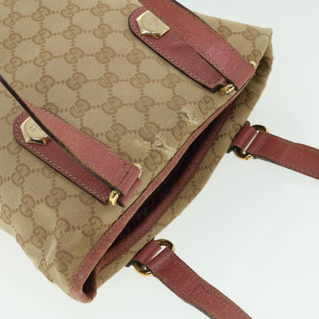 GUCCI GG Canvas Tote Bag Leather Beige Pink 153361 302982 50981