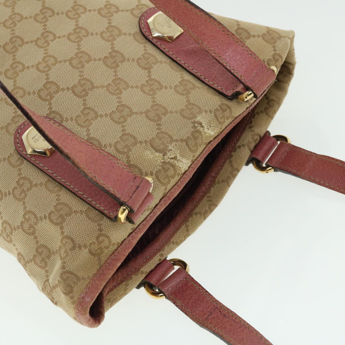 GUCCI GG Canvas Tote Bag Leather Beige Pink 153361 302982 50981