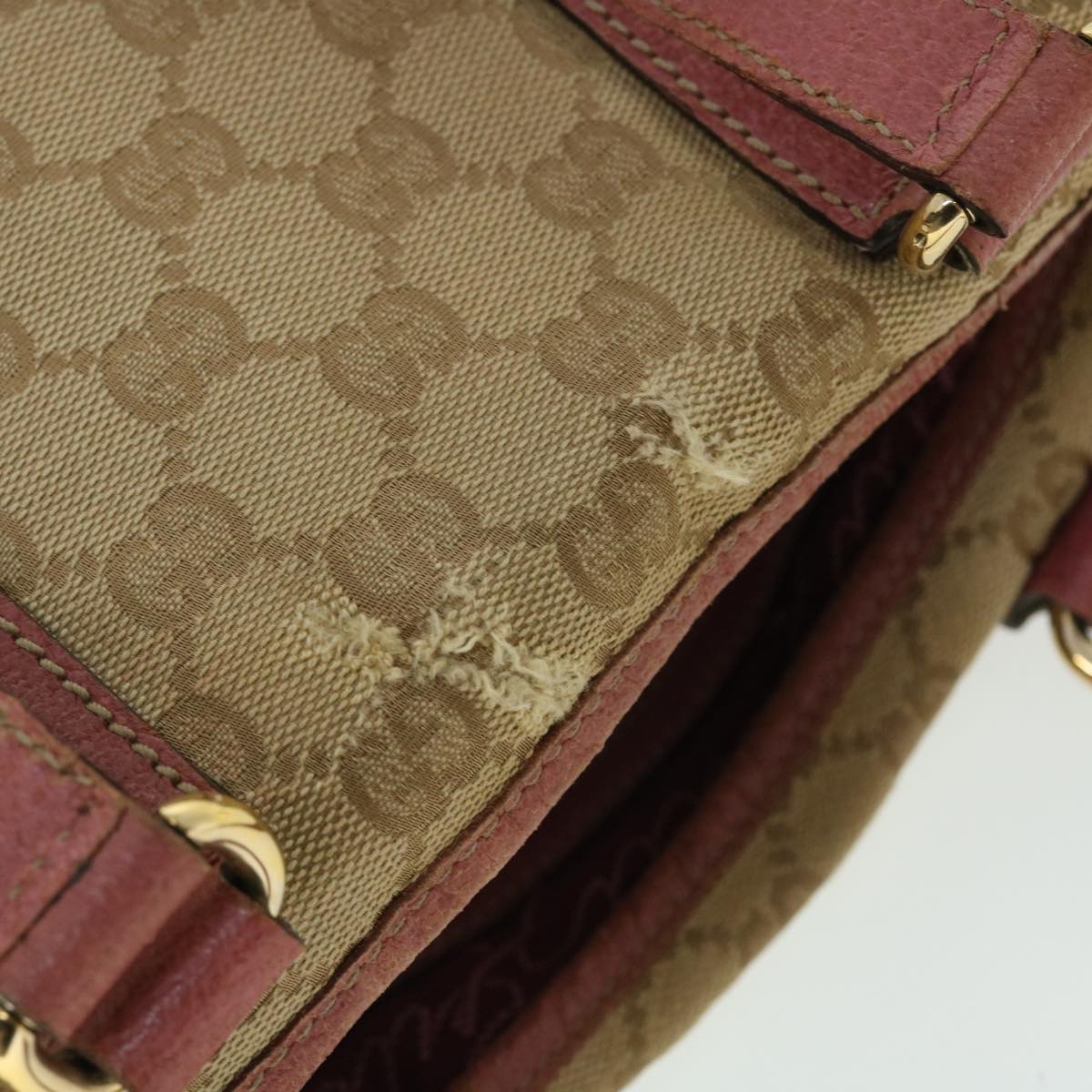 GUCCI GG Canvas Tote Bag Leather Beige Pink 153361 302982 50981