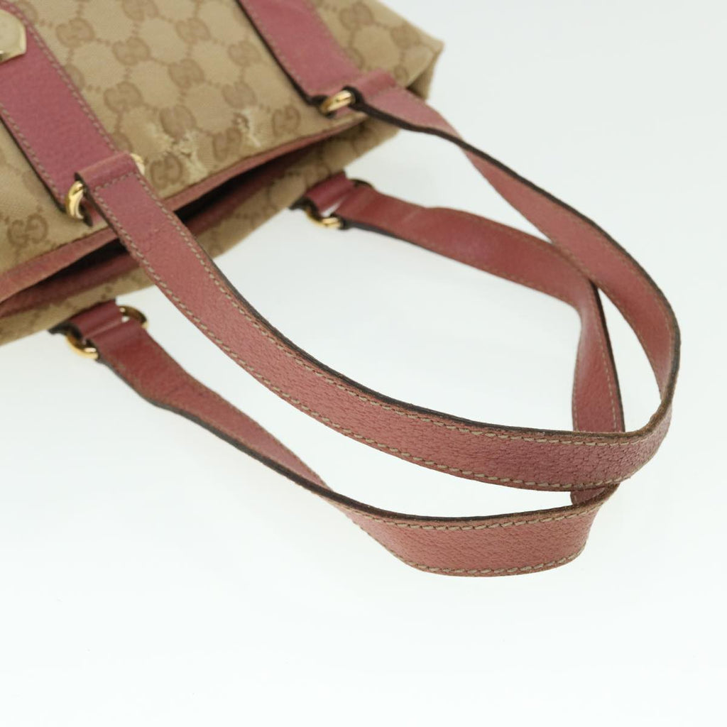 GUCCI GG Canvas Tote Bag Leather Beige Pink 153361 302982 50981