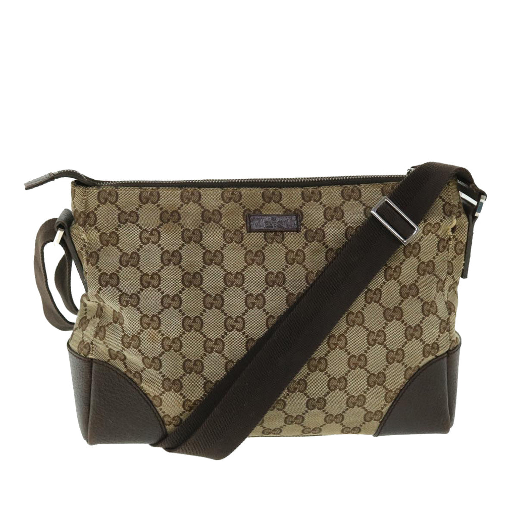 GUCCI GG Canvas Shoulder Bag Leather Beige 114273 203998 50985