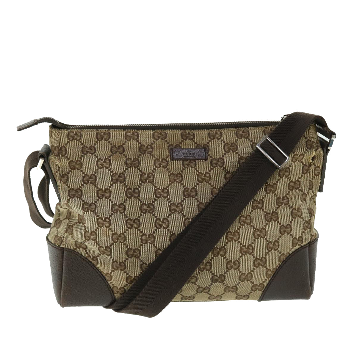 GUCCI GG Canvas Shoulder Bag Leather Beige 114273 203998 50985