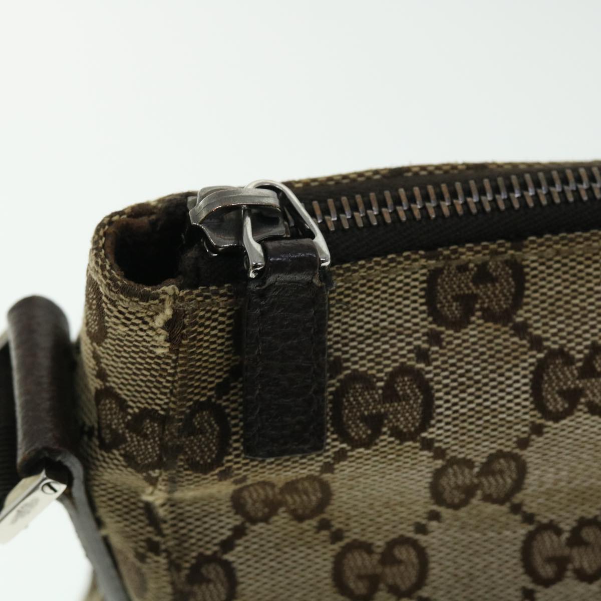 GUCCI GG Canvas Shoulder Bag Leather Beige 114273 203998 50985
