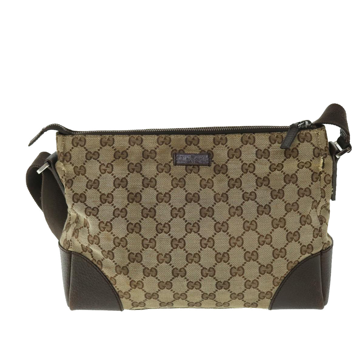 GUCCI GG Canvas Shoulder Bag Leather Beige 114273 203998 50985