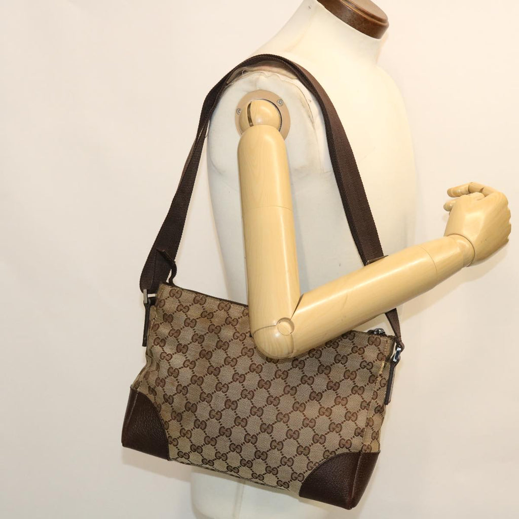 GUCCI GG Canvas Shoulder Bag Leather Beige 114273 203998 50985