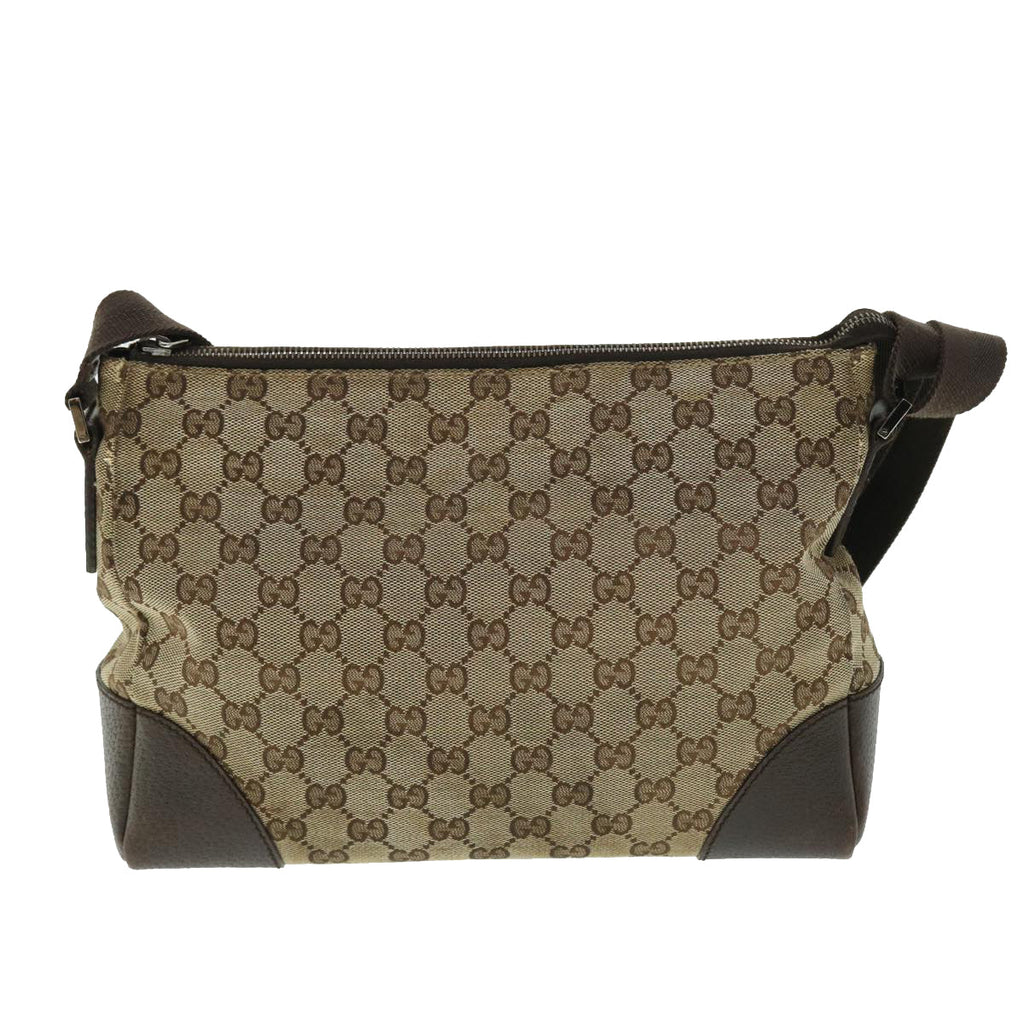 GUCCI GG Canvas Shoulder Bag Leather Beige 114273 203998 50985