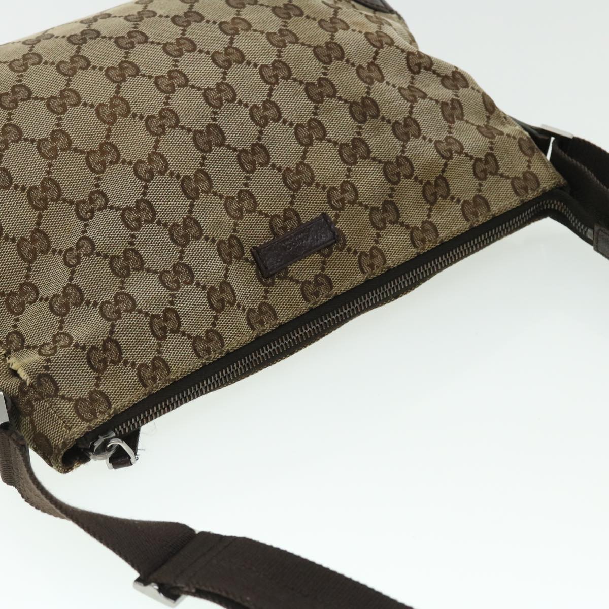 GUCCI GG Canvas Shoulder Bag Leather Beige 114273 203998 50985