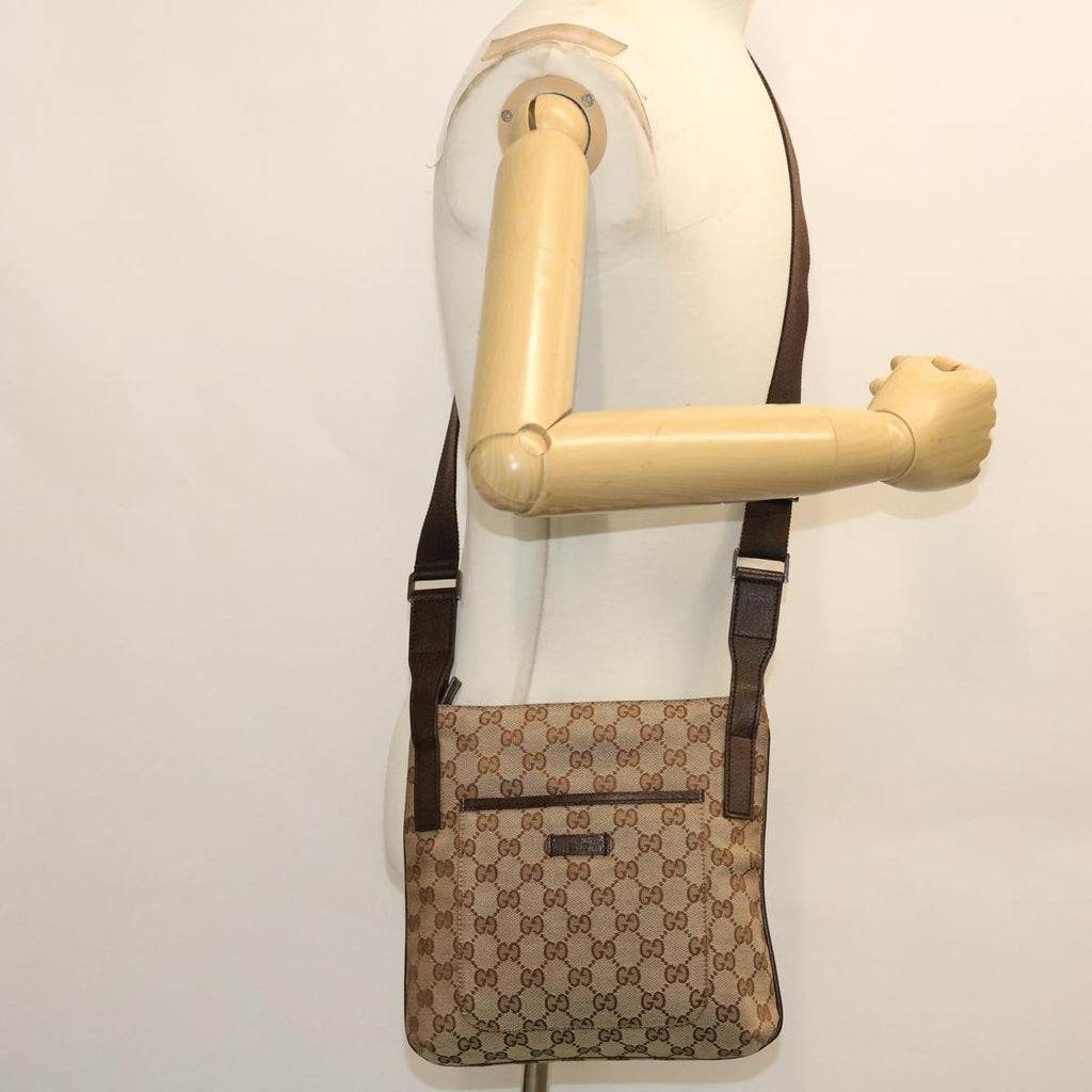 GUCCI GG Canvas Shoulder Bag Leather Beige 122793 467891 50988