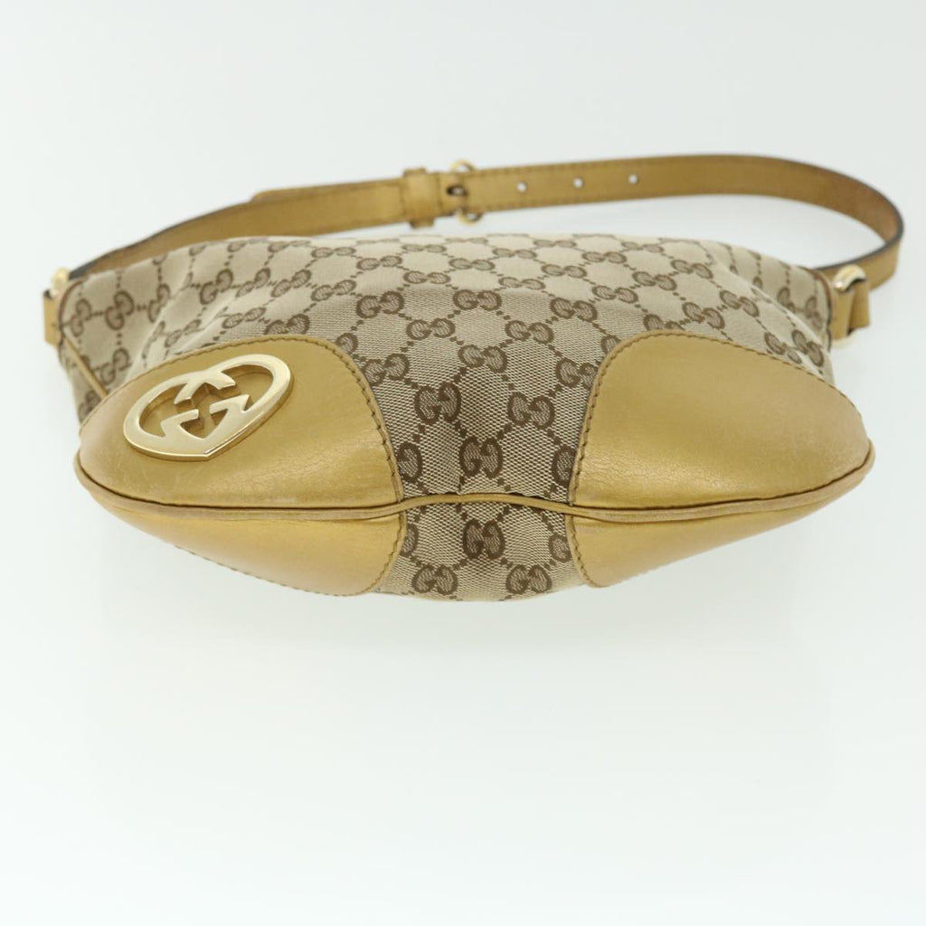 GUCCI GG Canvas Shoulder Bag Leather Beige Gold 257072 498879 50995