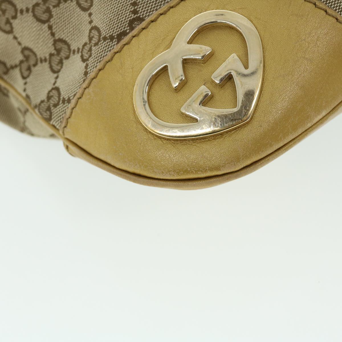 GUCCI GG Canvas Shoulder Bag Leather Beige Gold 257072 498879 50995