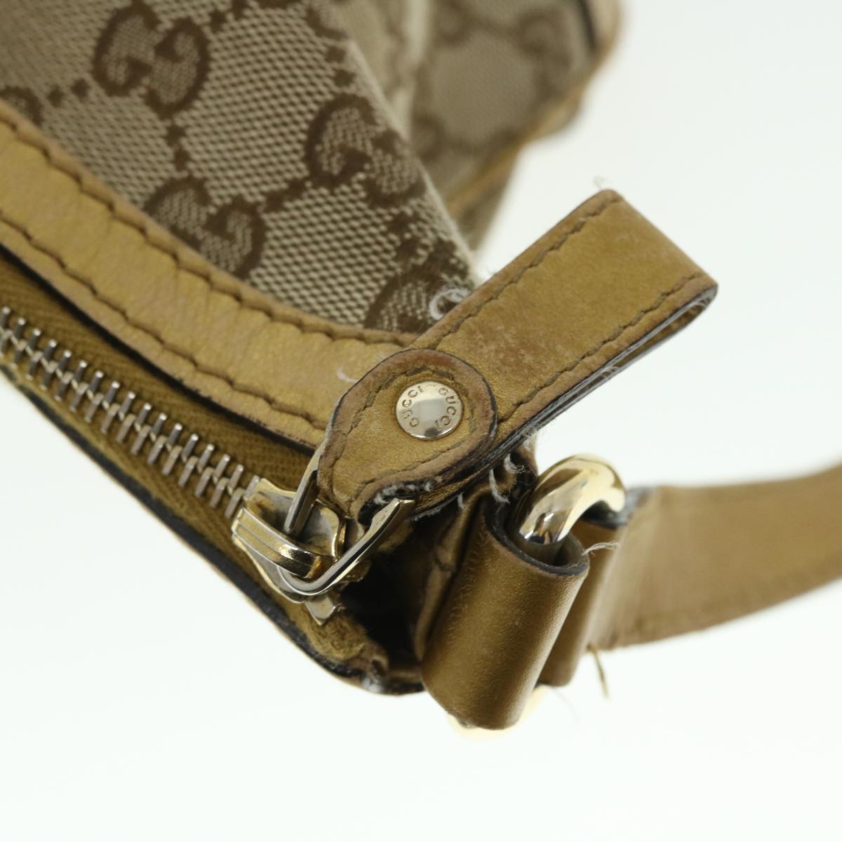 GUCCI GG Canvas Shoulder Bag Leather Beige Gold 257072 498879 50995