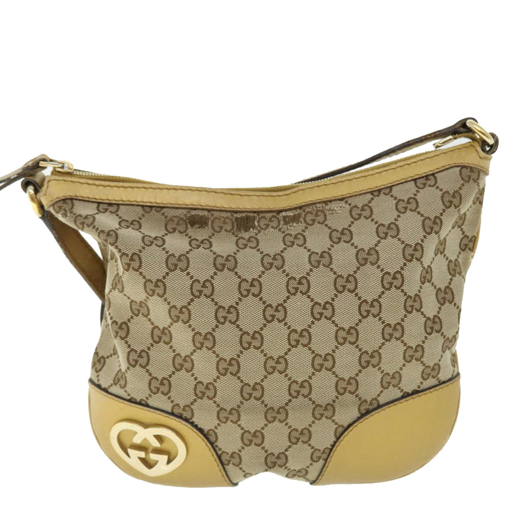 GUCCI GG Canvas Shoulder Bag Leather Beige Gold 257072 498879 50995