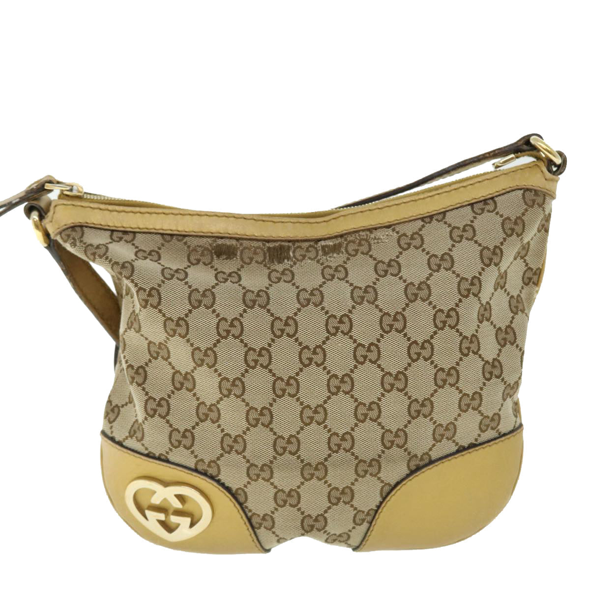 GUCCI GG Canvas Shoulder Bag Leather Beige Gold 257072 498879 50995