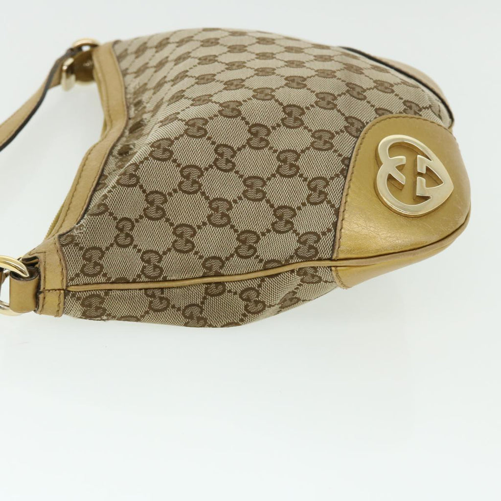 GUCCI GG Canvas Shoulder Bag Leather Beige Gold 257072 498879 50995