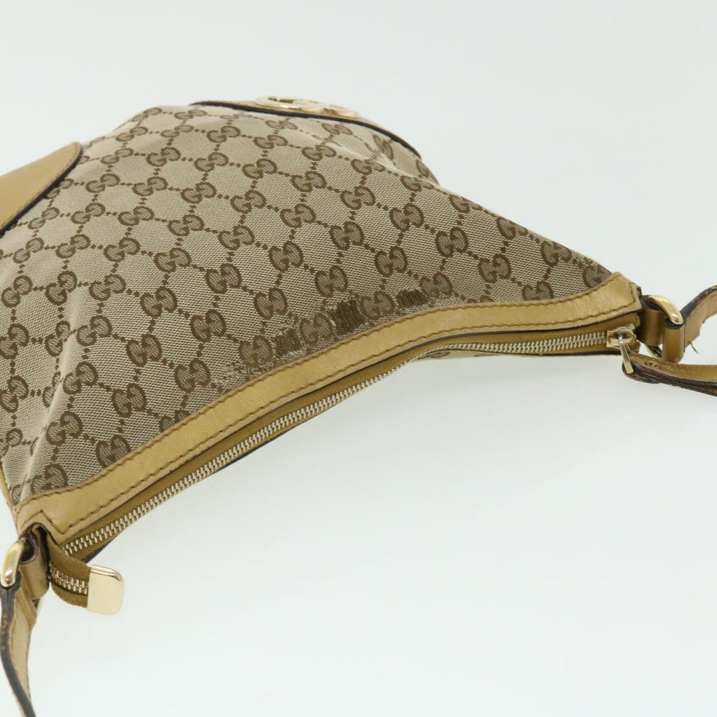 GUCCI GG Canvas Shoulder Bag Leather Beige Gold 257072 498879 50995