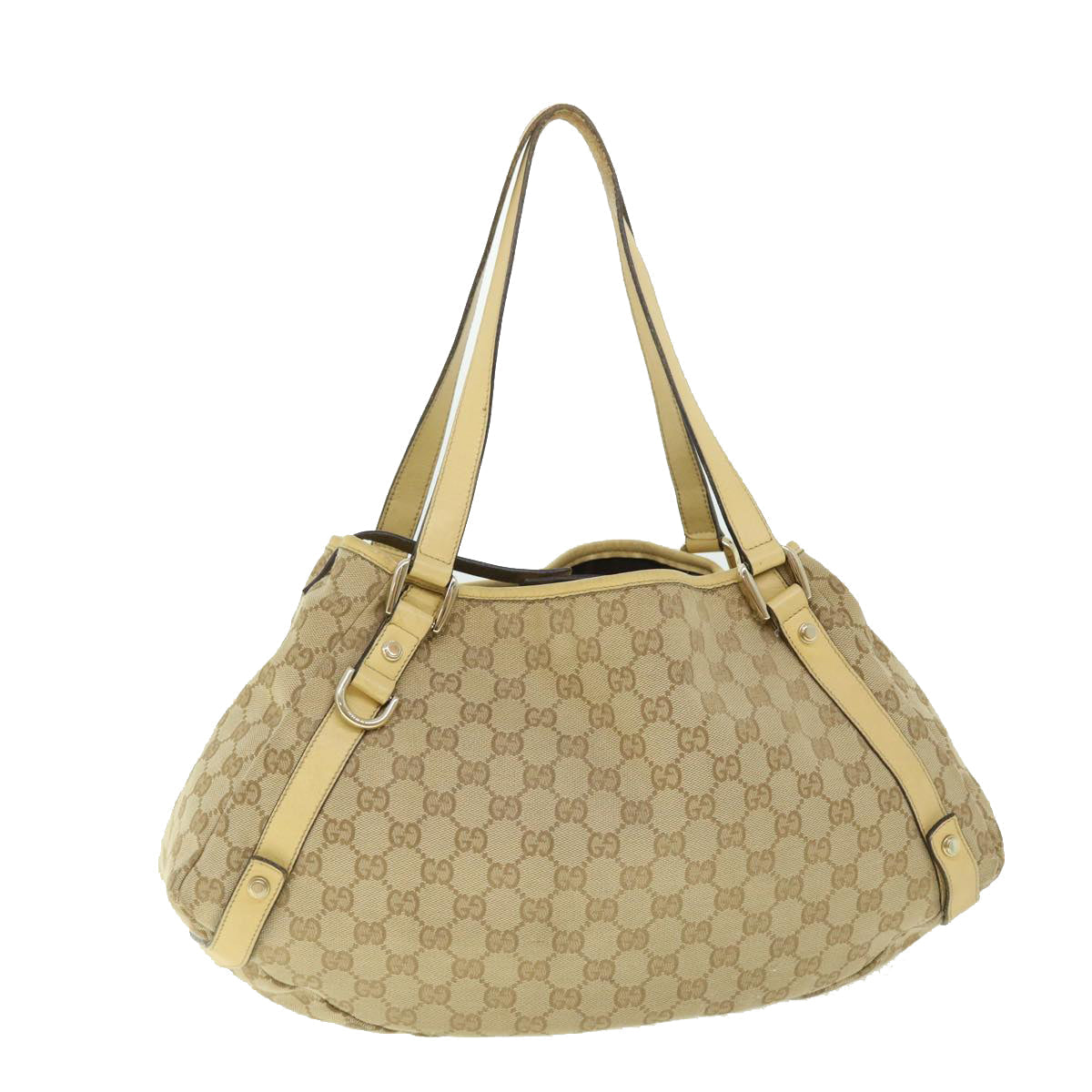 GUCCI GG Canvas Tote Bag Leather Beige 130736 002122 50997