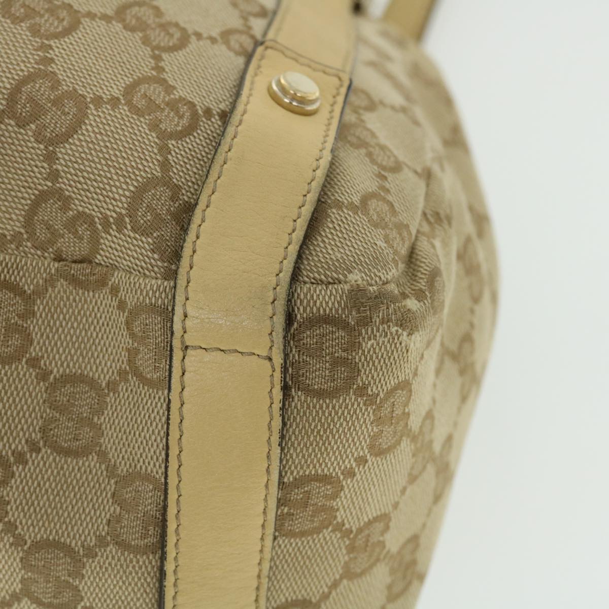 GUCCI GG Canvas Tote Bag Leather Beige 130736 002122 50997