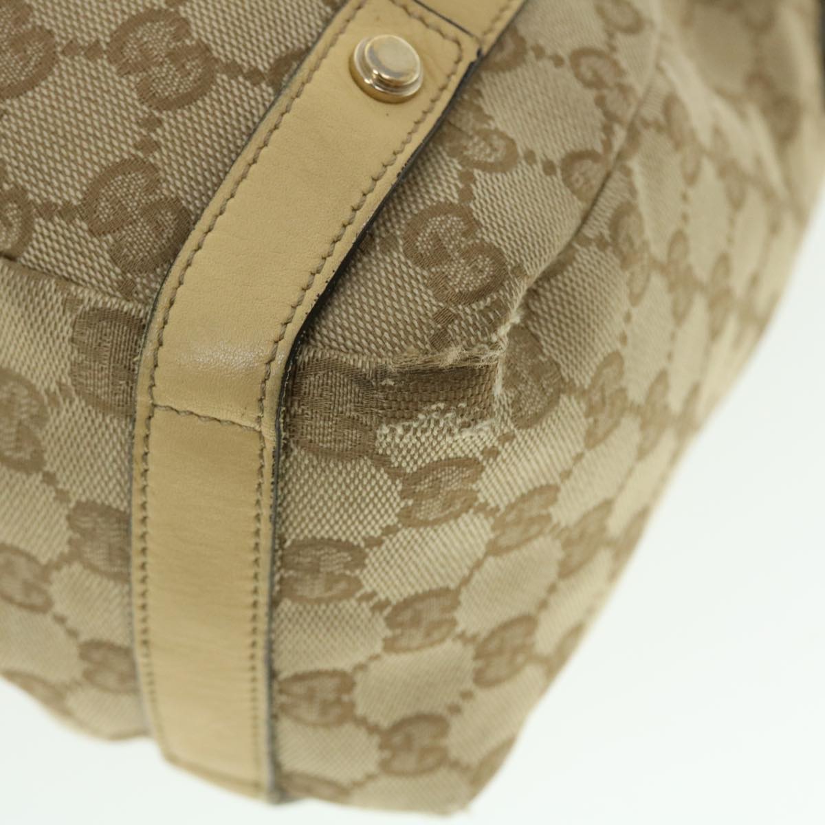 GUCCI GG Canvas Tote Bag Leather Beige 130736 002122 50997