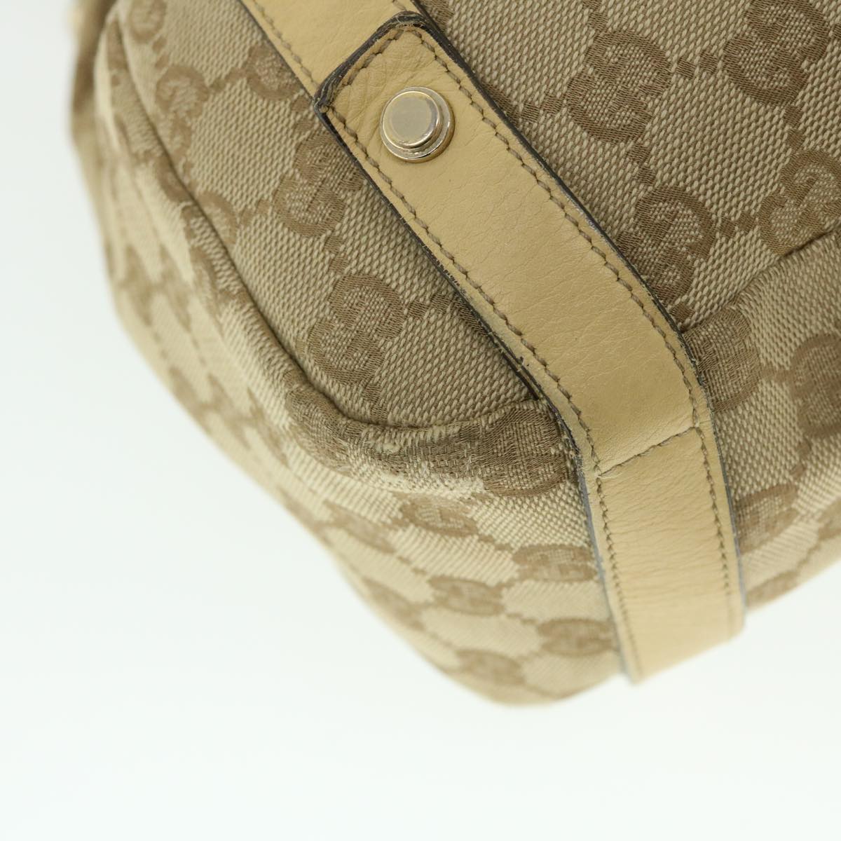 GUCCI GG Canvas Tote Bag Leather Beige 130736 002122 50997
