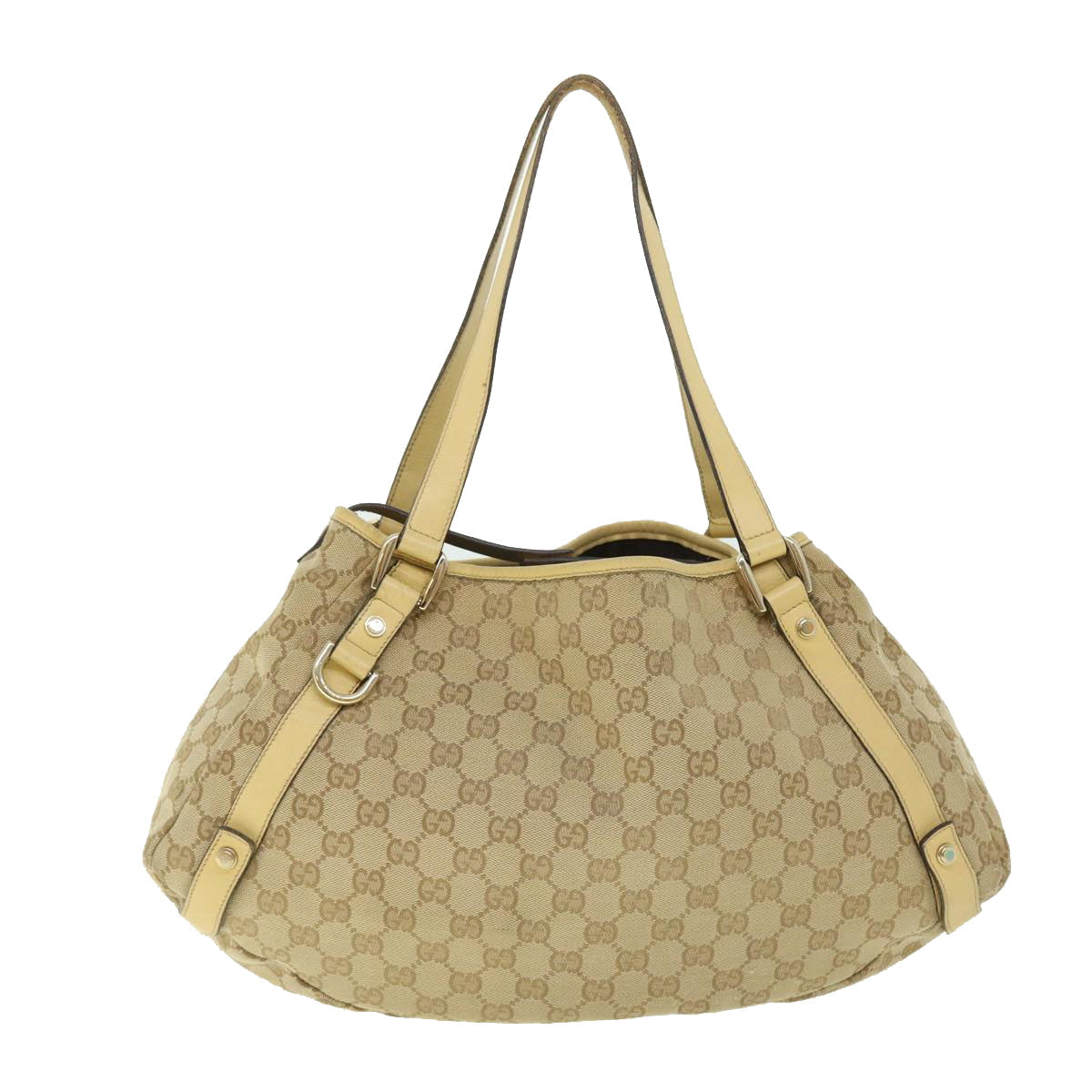 GUCCI GG Canvas Tote Bag Leather Beige 130736 002122 50997