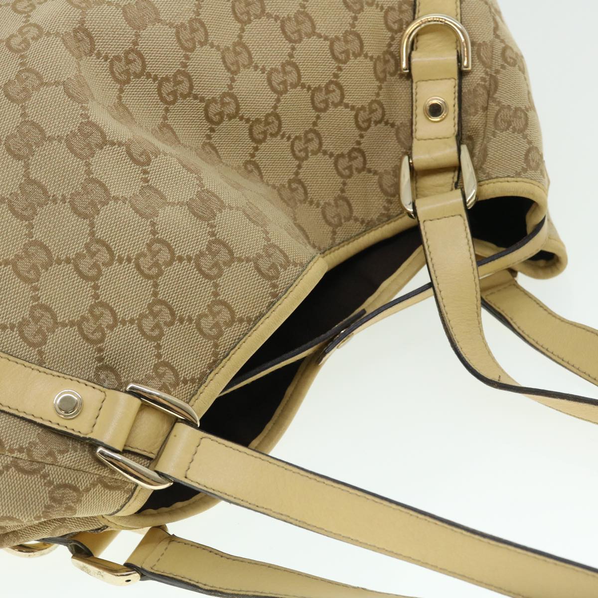 GUCCI GG Canvas Tote Bag Leather Beige 130736 002122 50997