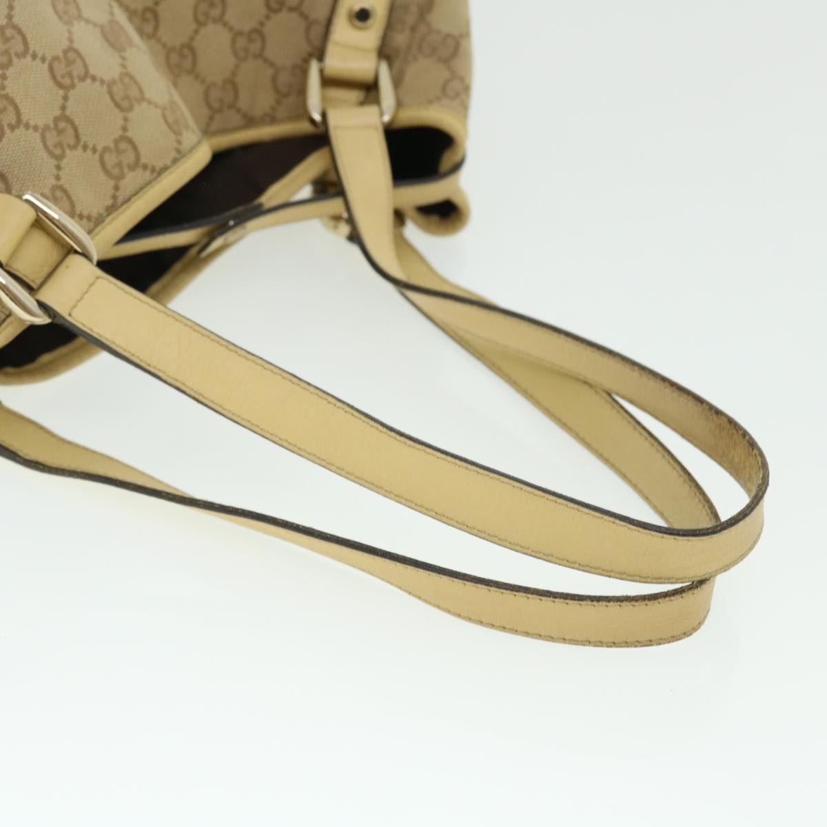 GUCCI GG Canvas Tote Bag Leather Beige 130736 002122 50997