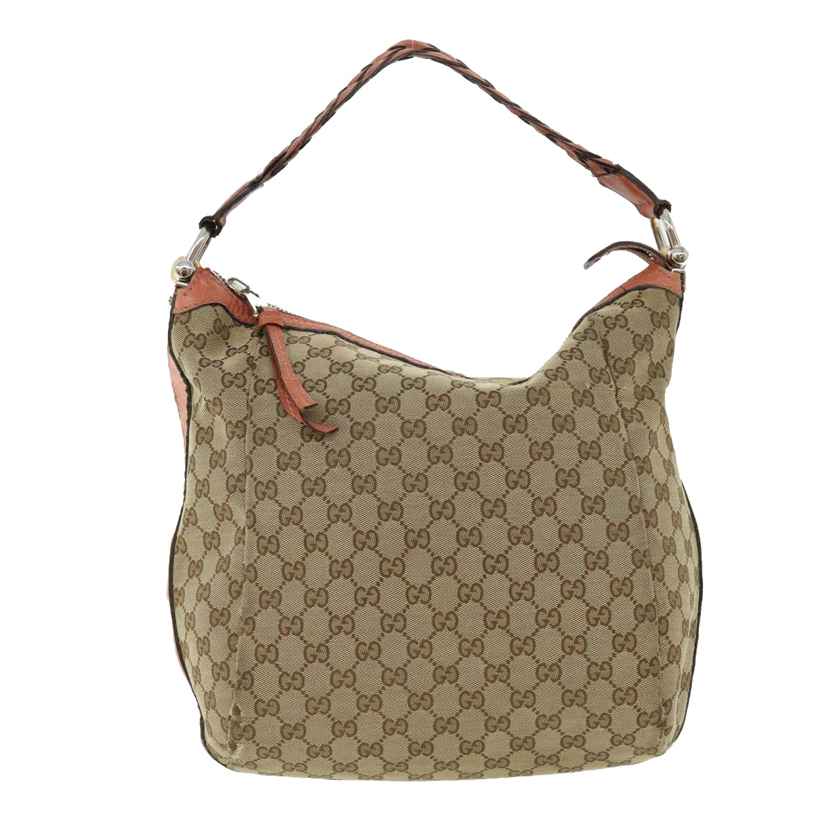 GUCCI GG Canvas Bamboo Shoulder Bag Leather Beige Pink 257090 002058 50998