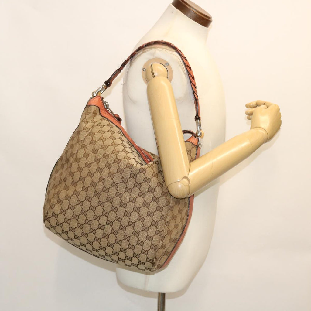 GUCCI GG Canvas Bamboo Shoulder Bag Leather Beige Pink 257090 002058 50998
