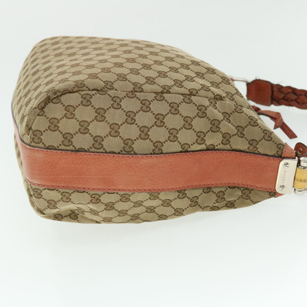 GUCCI GG Canvas Bamboo Shoulder Bag Leather Beige Pink 257090 002058 50998