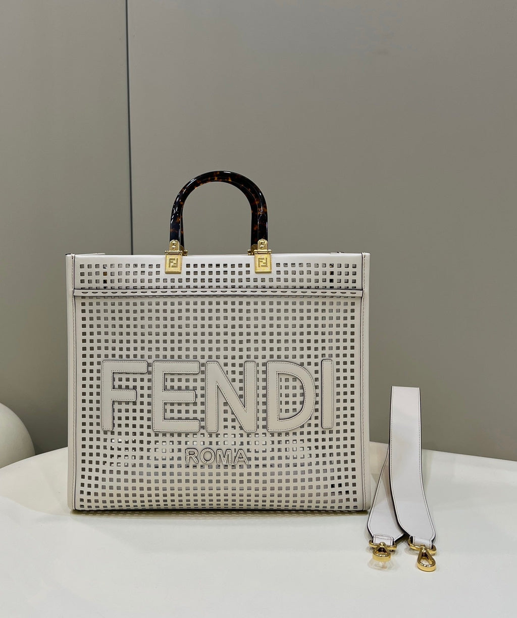 FI FI Sunshine MeGLAMIum Two-toned perforated Bag For Woman 37cm/14.5in