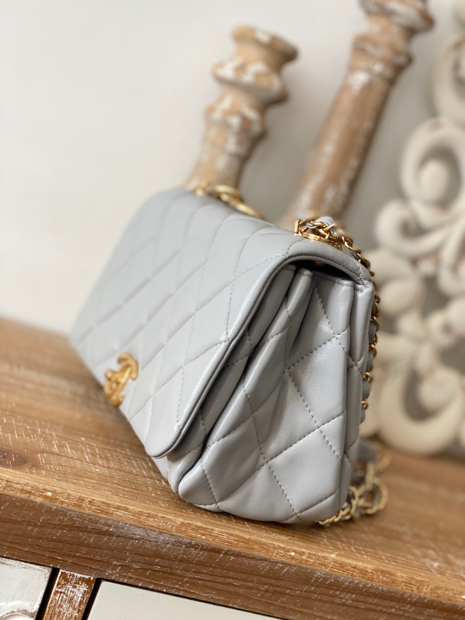 CHLLarge Flap Grey Bag For Women 23cm/9in