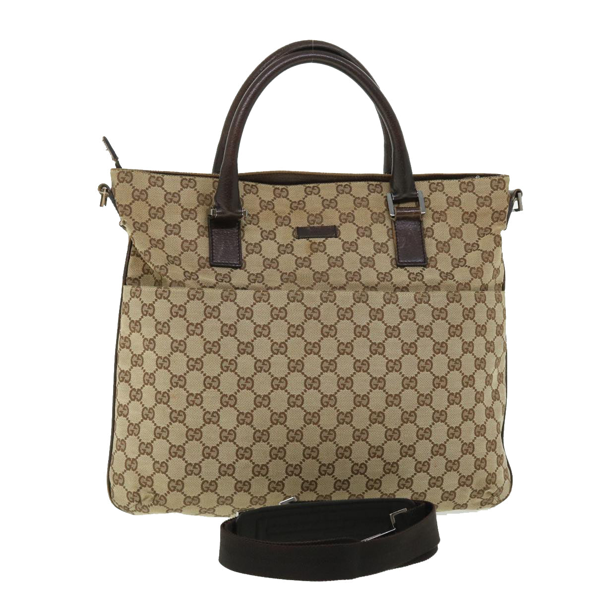 GUCCI GG Canvas Hand Bag Leather 2way Beige 122797 001013 51004