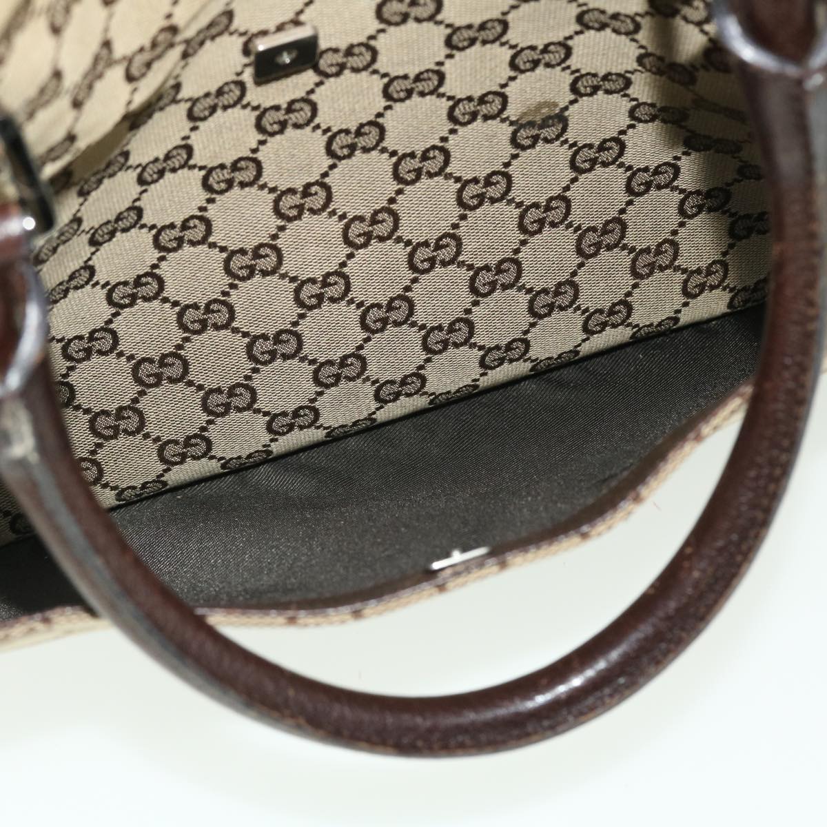 GUCCI GG Canvas Hand Bag Leather 2way Beige 122797 001013 51004