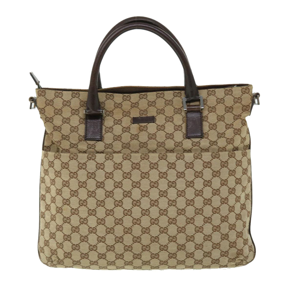 GUCCI GG Canvas Hand Bag Leather 2way Beige 122797 001013 51004