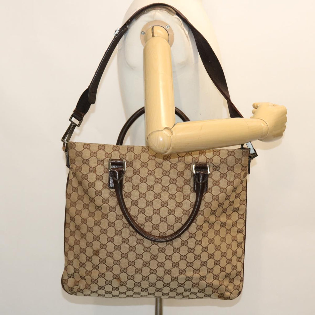 GUCCI GG Canvas Hand Bag Leather 2way Beige 122797 001013 51004