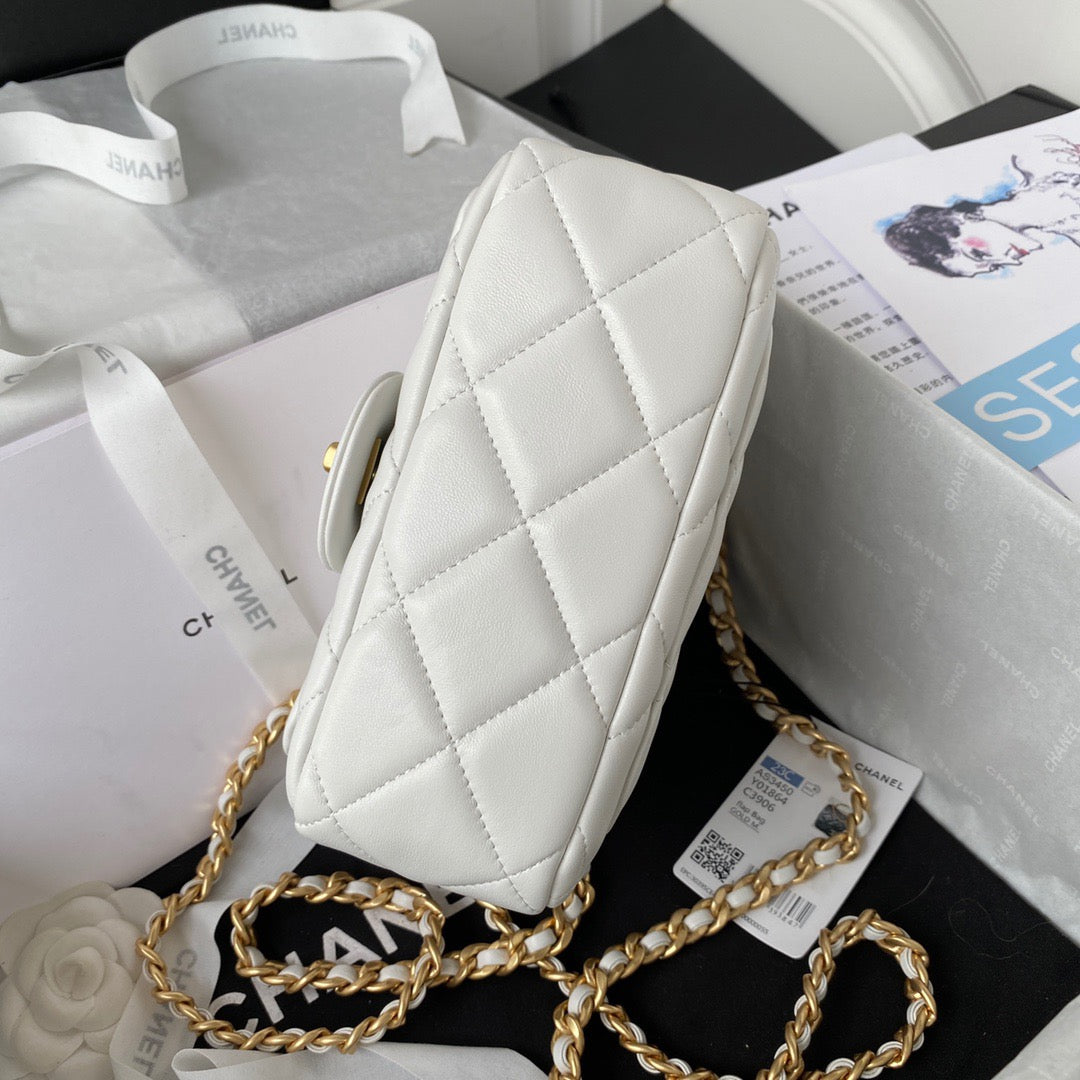CHLSmall GlamIap Bag Gold Hardware White For Women Handbags, Shoulder Bags 7.9in/20cm AS3450