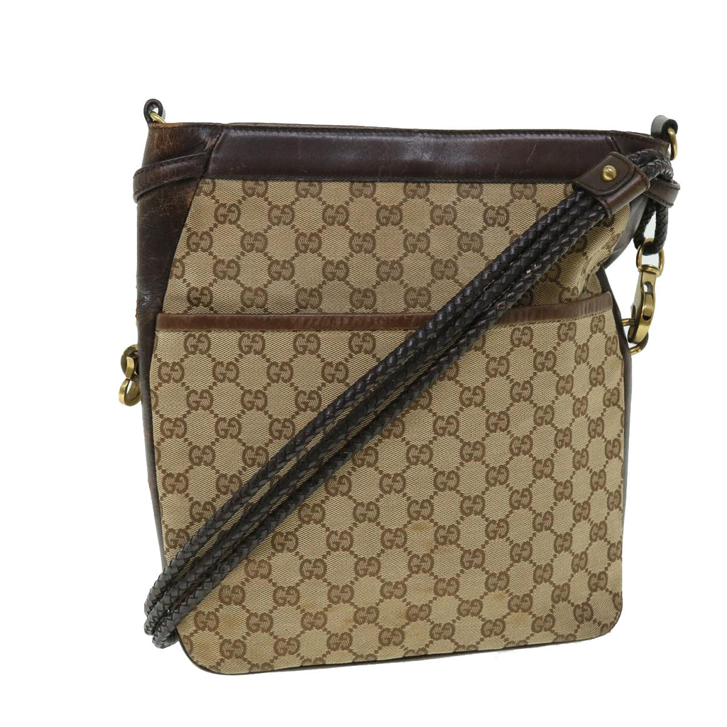 GUCCI GG Canvas Shoulder Bag Leather Beige 109097 2123 51010