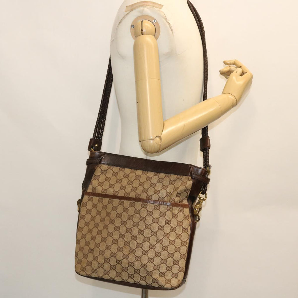 GUCCI GG Canvas Shoulder Bag Leather Beige 109097 2123 51010