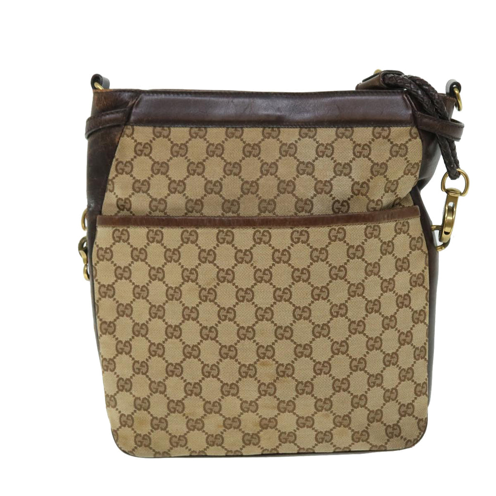 GUCCI GG Canvas Shoulder Bag Leather Beige 109097 2123 51010