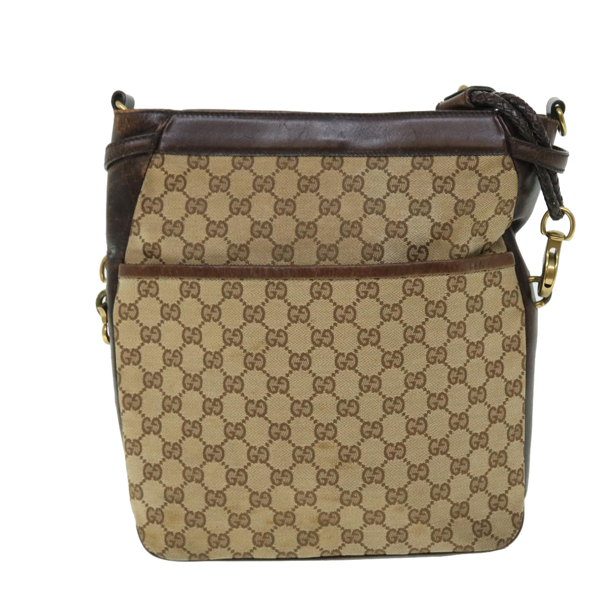 GUCCI GG Canvas Shoulder Bag Leather Beige 109097 2123 51010