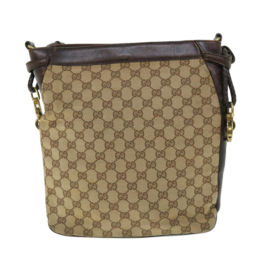 GUCCI GG Canvas Shoulder Bag Leather Beige 109097 2123 51010