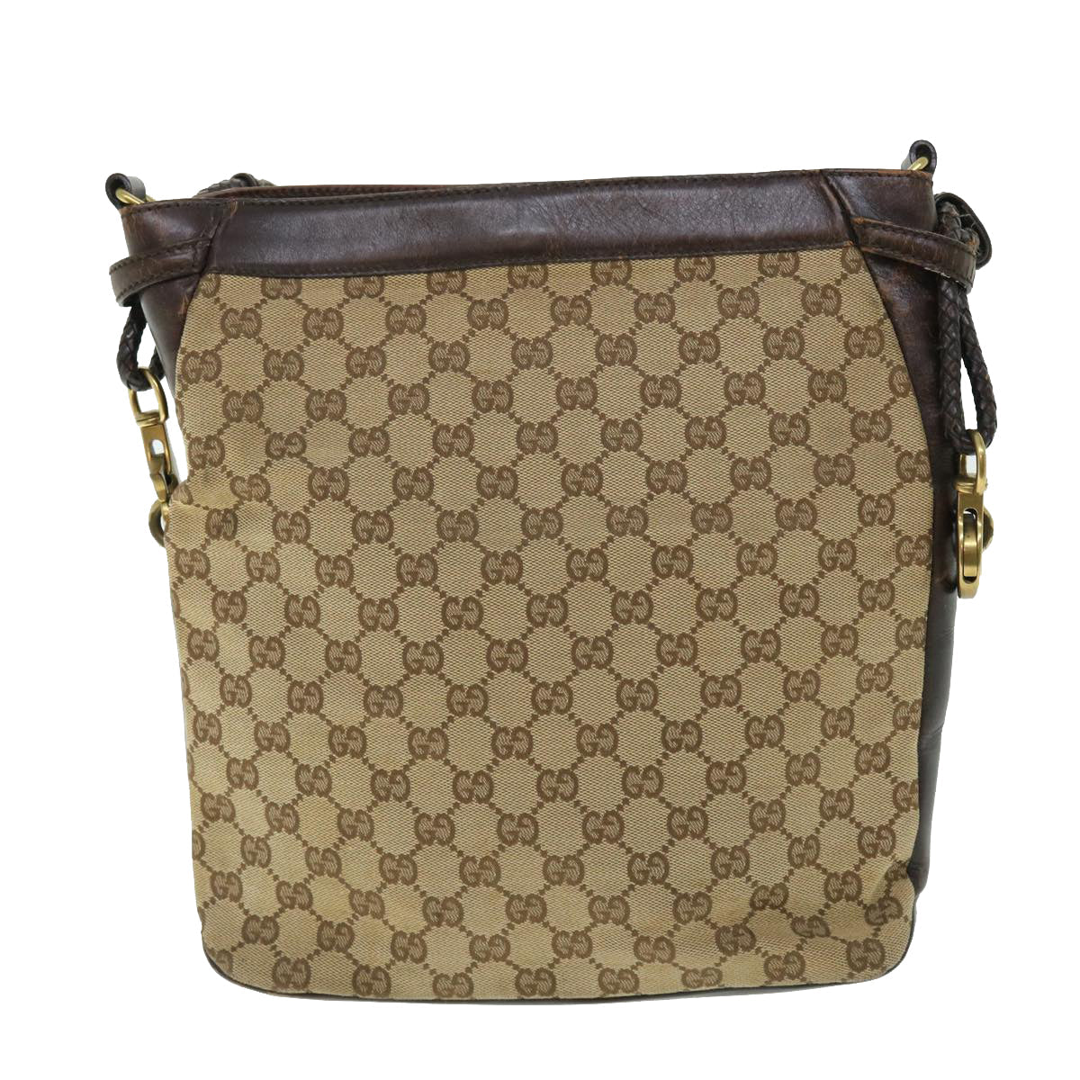 GUCCI GG Canvas Shoulder Bag Leather Beige 109097 2123 51010